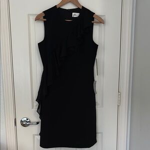Black sheath dress with ruffle detail